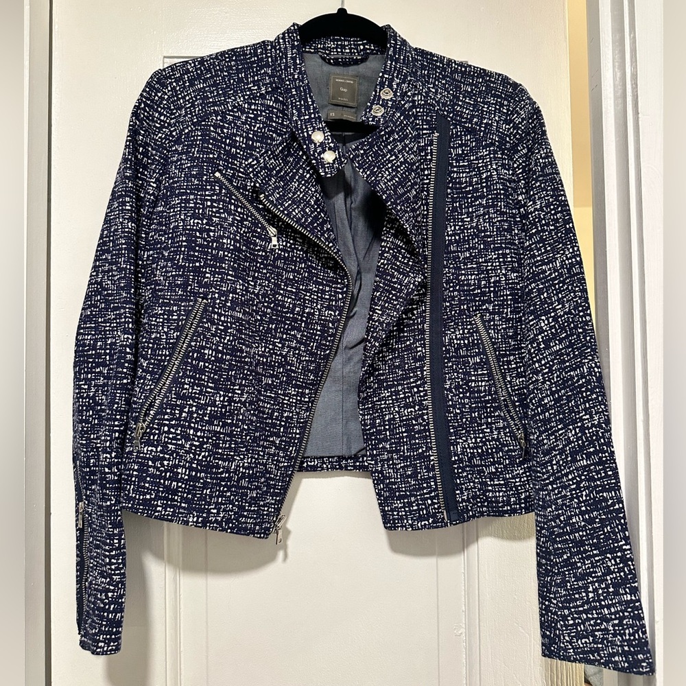 GAP Moto Style Navy Tweed Cropped Jacket XS